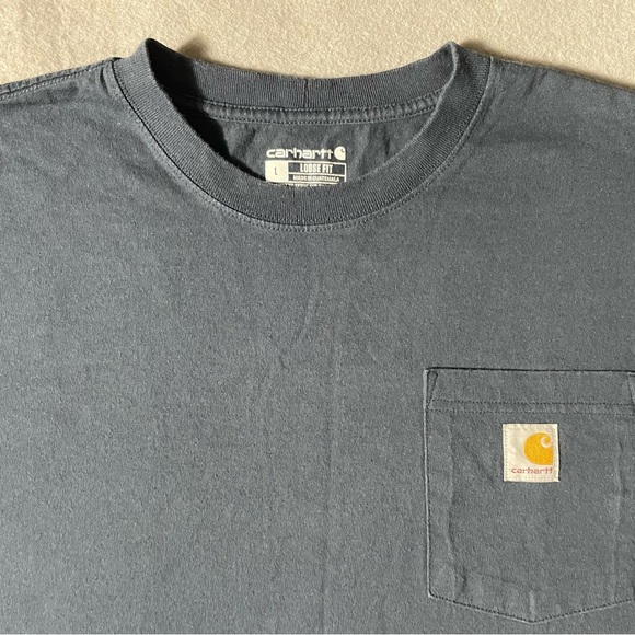 Carhartt Men’s Long Sleeve Shirt Large Blue Loose Fit Workwear Durable - Picture 2 of 4